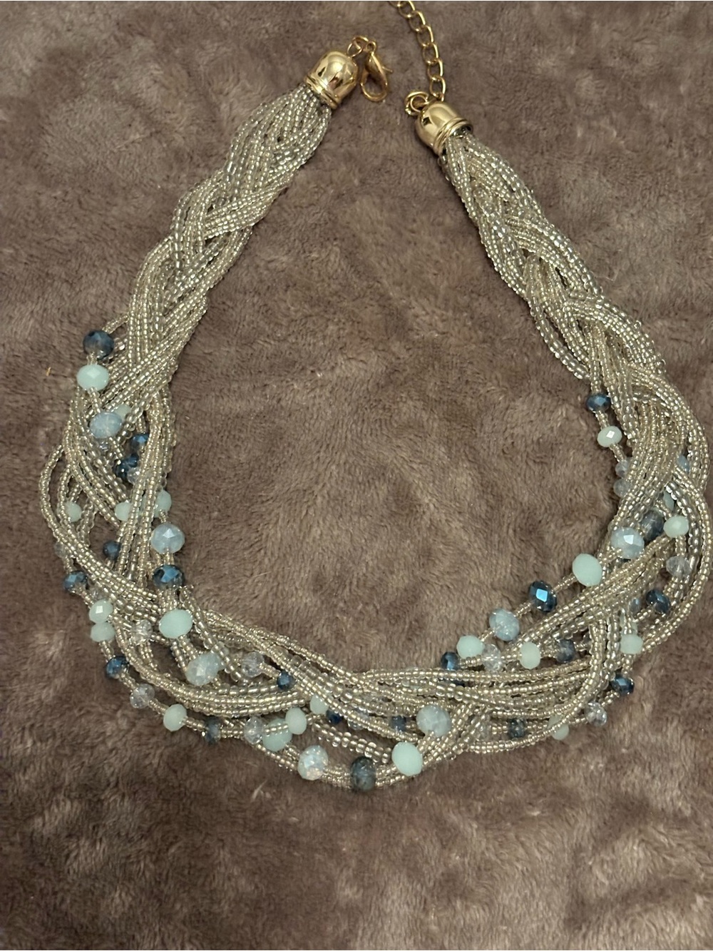 Gold-Tone Multi-Strand Beaded Necklace with Blue Accents